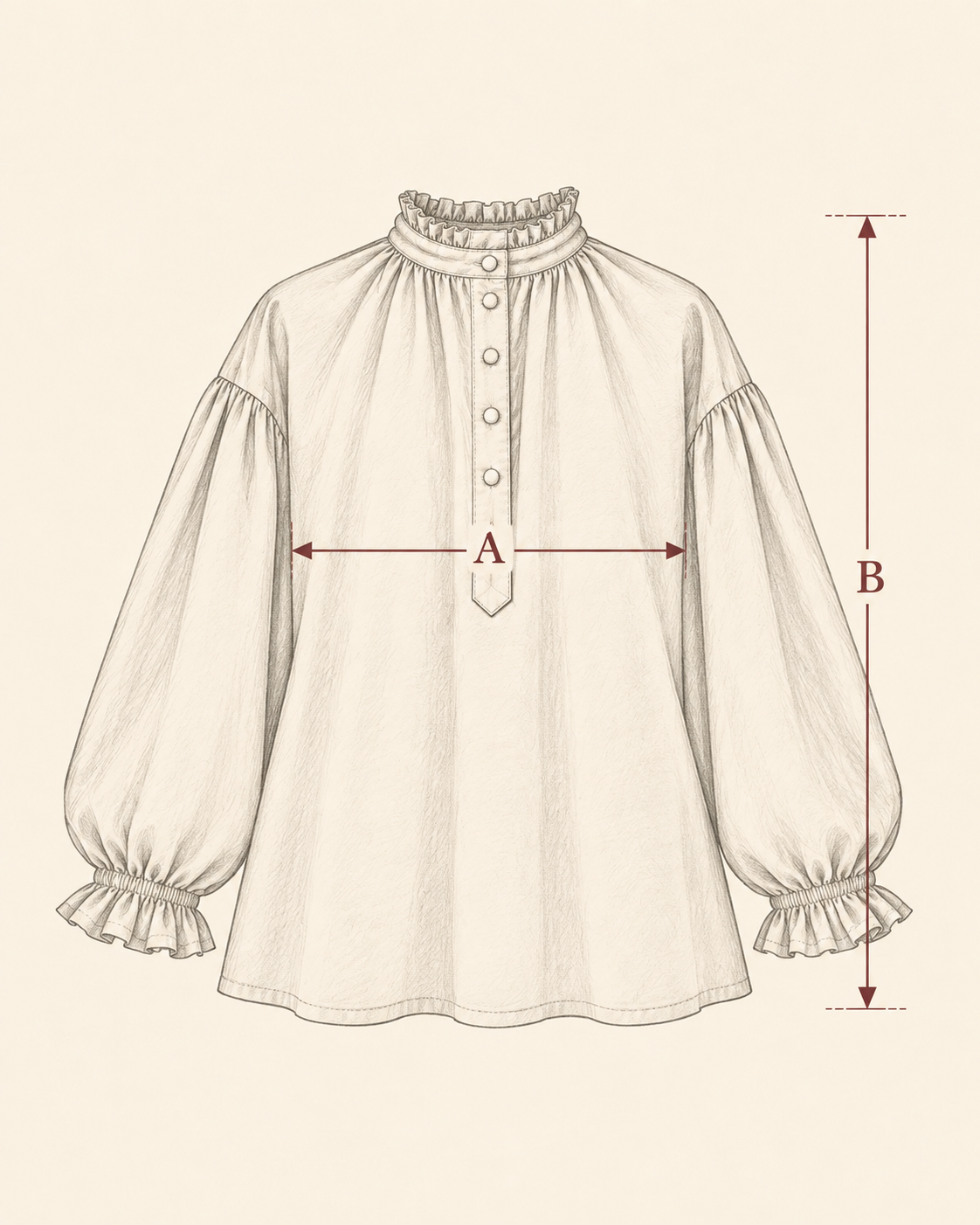 L’Ancienne Blouse — A: Width; B: Length