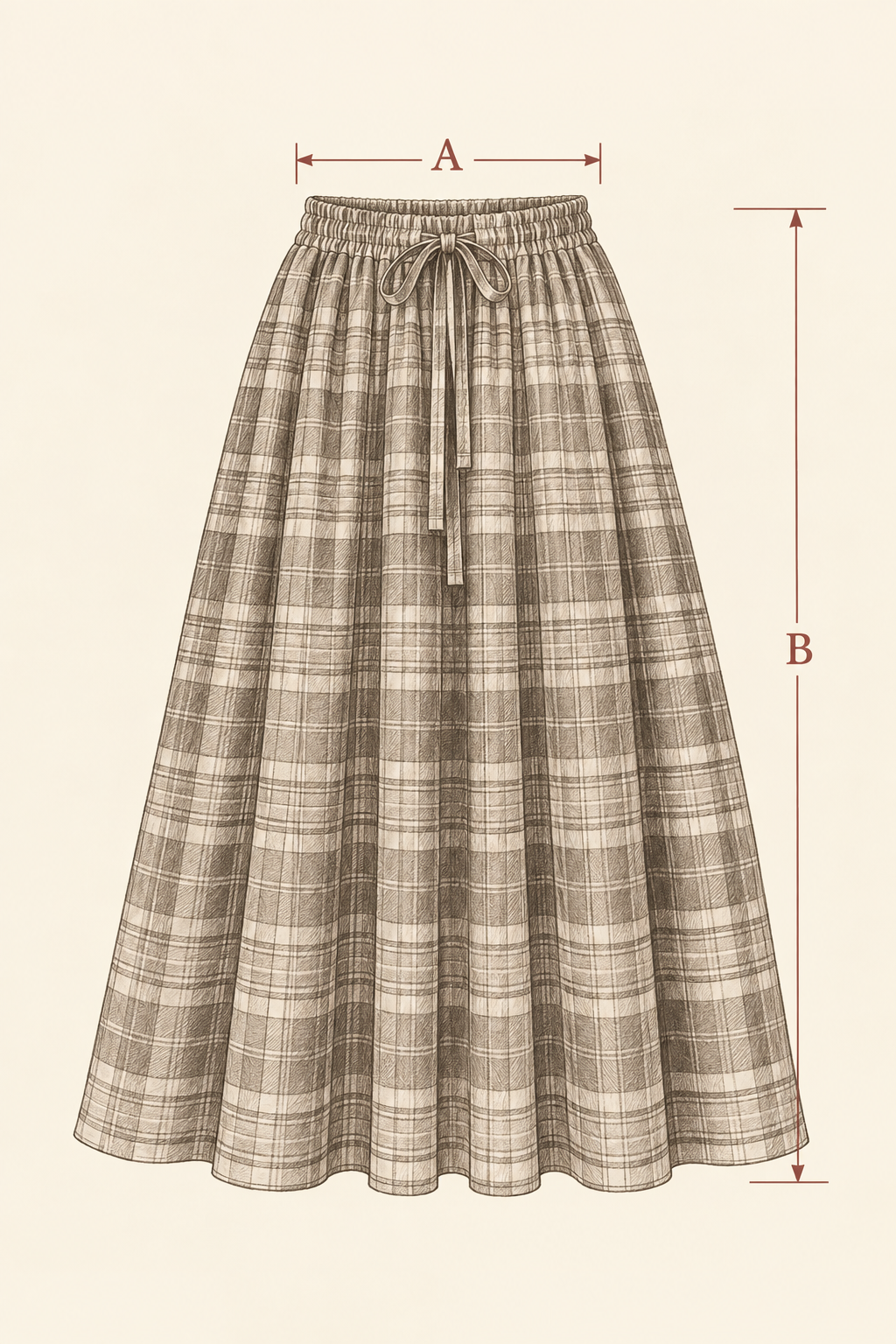 Promenade Skirt — A: Width; B: Length