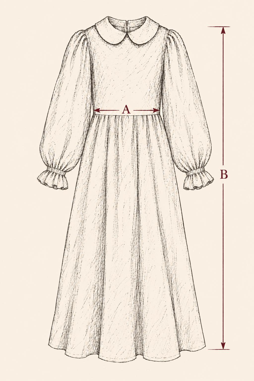 Prélude Dress — A: Width; B: Length