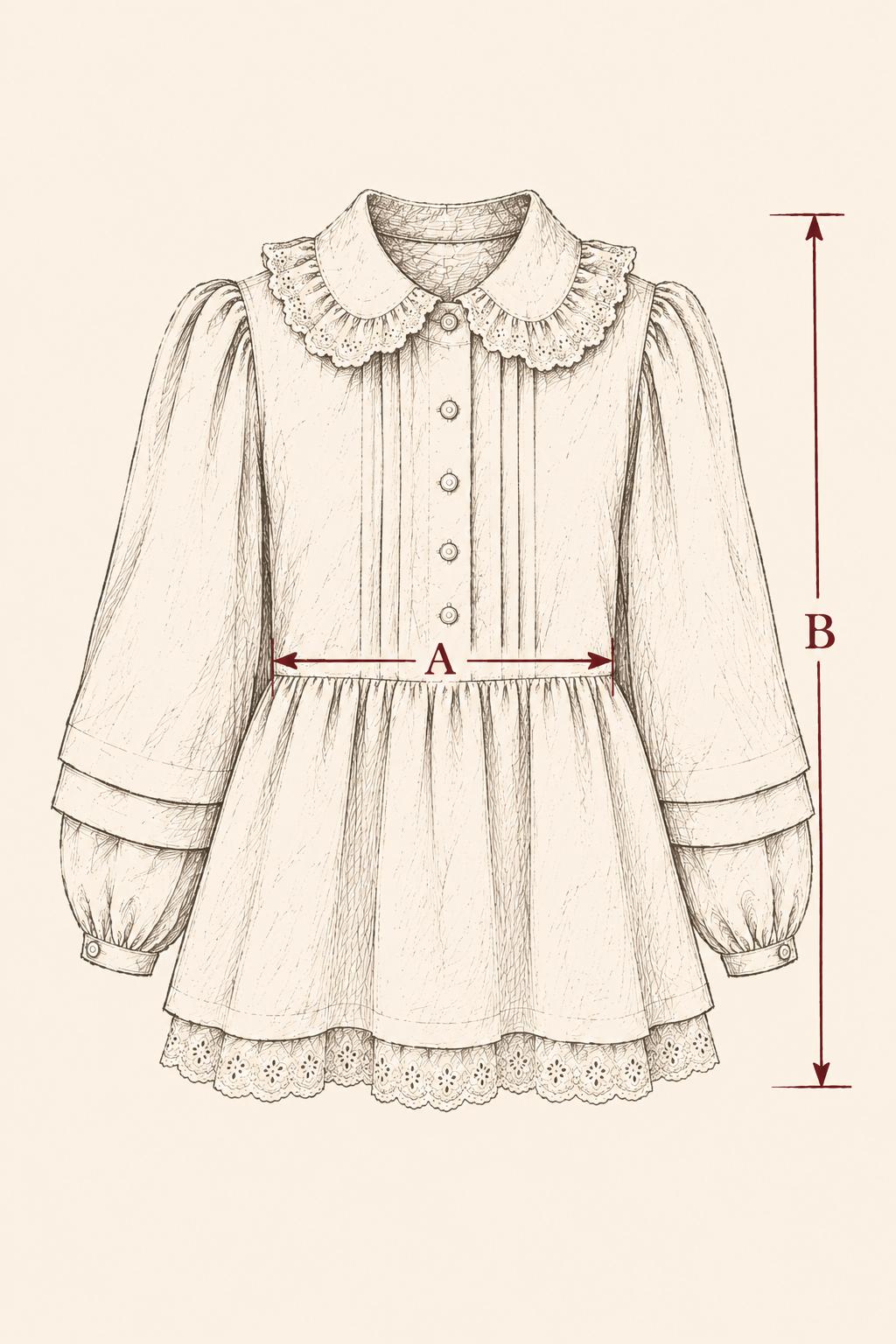 Victorienne Blouse — A: Width; B: Length